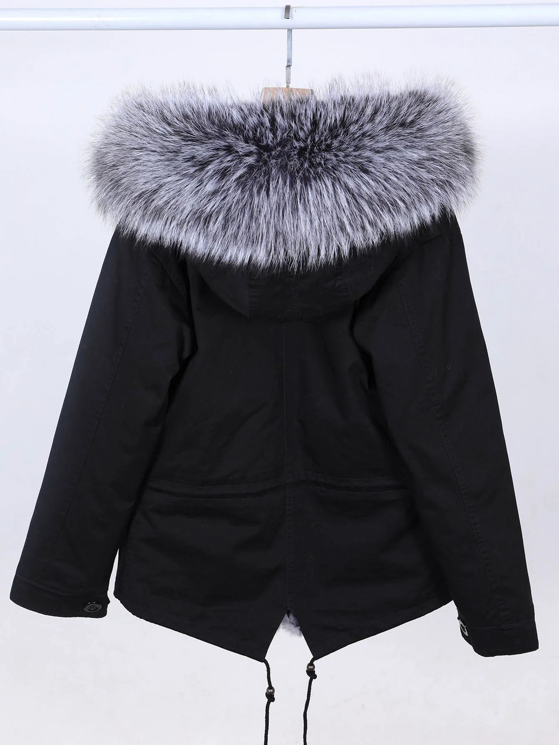 Winter Women's Embroidered Black Parka Coat Warm Natural Fur Collar Women's Jacket Outerwear
