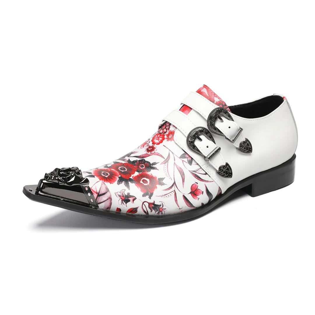 Metal pointed men's leather shoes with double breasted design, comfortable and fashionable foot feel, painted leather