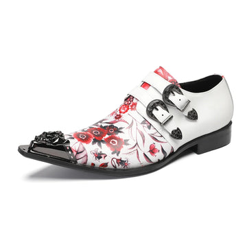 Metal pointed men's leather shoes with double breasted design, comfortable and fashionable foot feel, painted leather