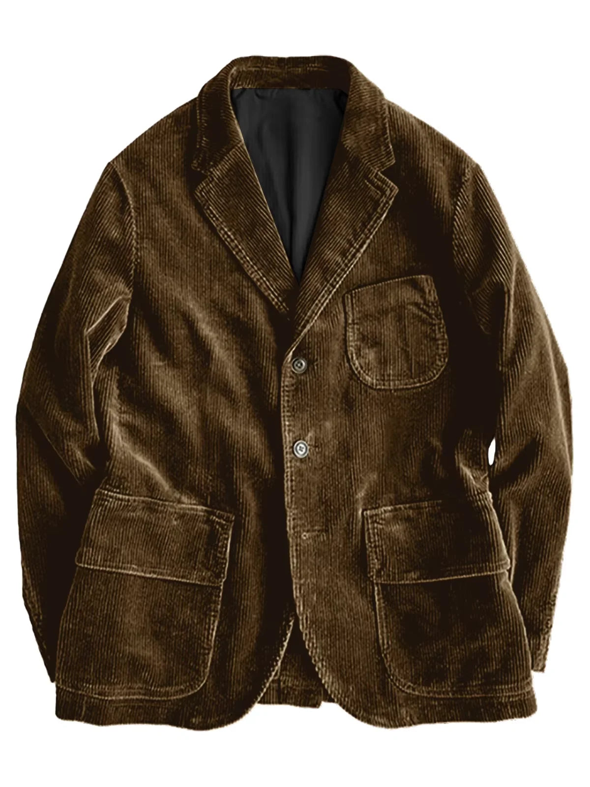 Vintage Men‘s Corduroy Safari Jacket Brown Notched Lapel Slim Fit Flap Pocket Fashion Casual Sport Coat For Office Daily Wear