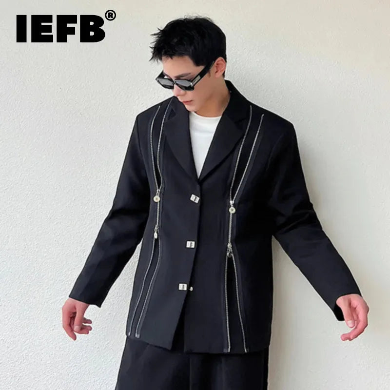 IEFB Dark Style Luxury Men Blazers Trendy Double Zipper Decoration Costume Veste Nouveau élégant vêtements décontractés Menwear 9C1676