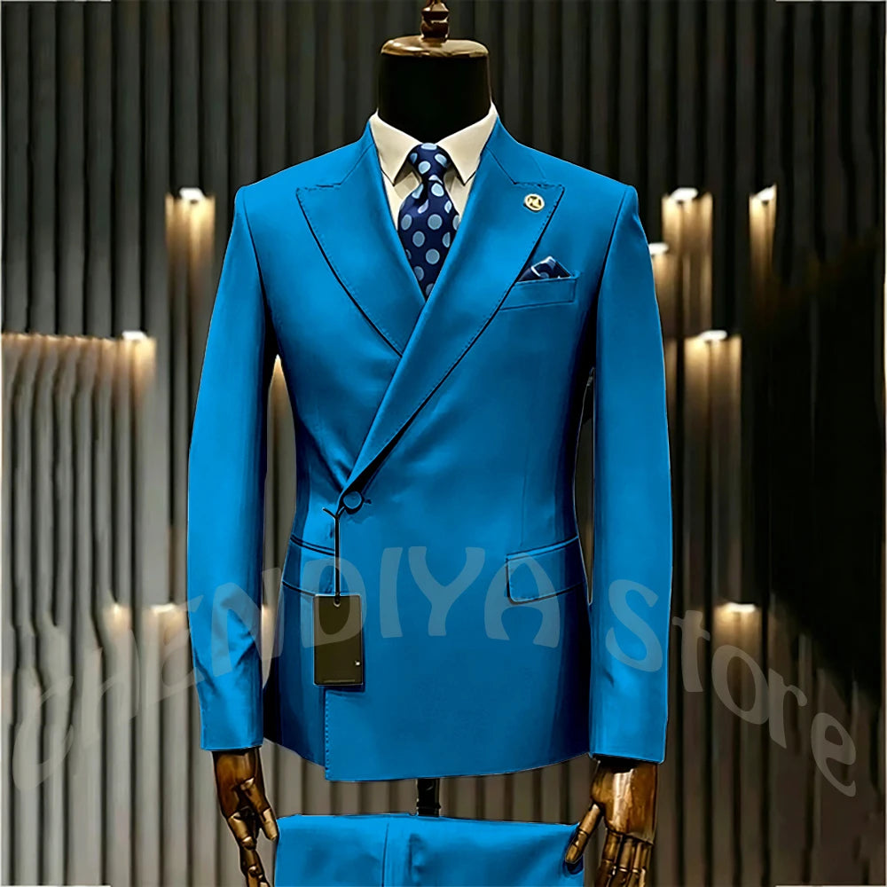 High Quality Formal Men's Suit Incline Single Button Peaked Lapel Slim Fit Business Casual Groom Wedding Set Prom Outfit