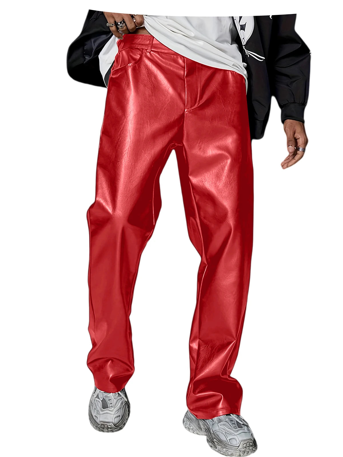 Men's Faux Leather Wide Leg Pants High Waist Loose Straight Trousers Hip Hop Streetwear Club Party Casual Bottoms