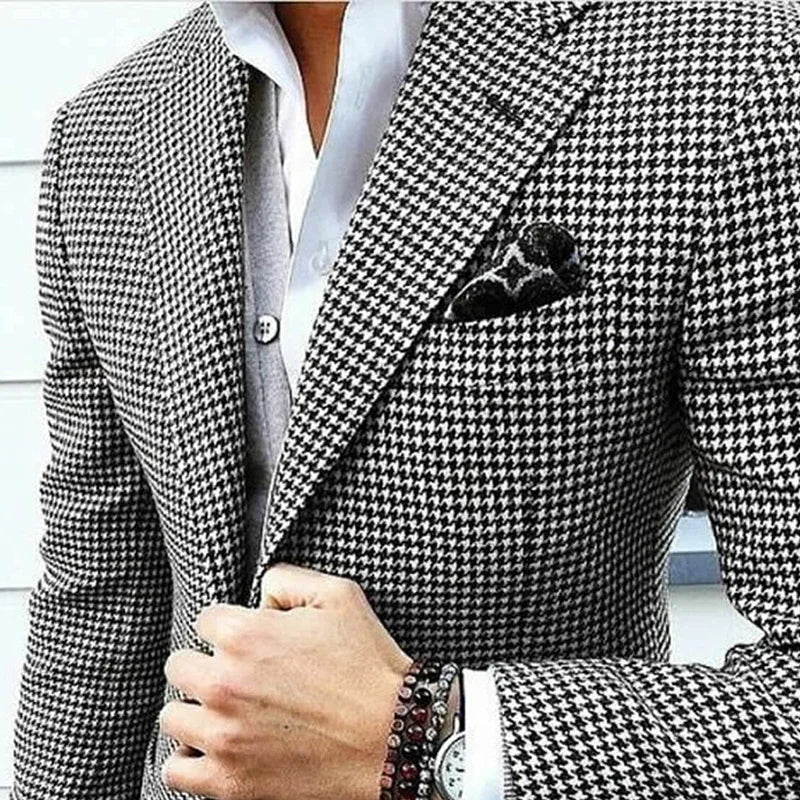 Italian Style Men's Blazer Houndstooth Casual Man Suit Jacket Notched Lapel One Piece Check Wedding Coat For Prom Party 2025