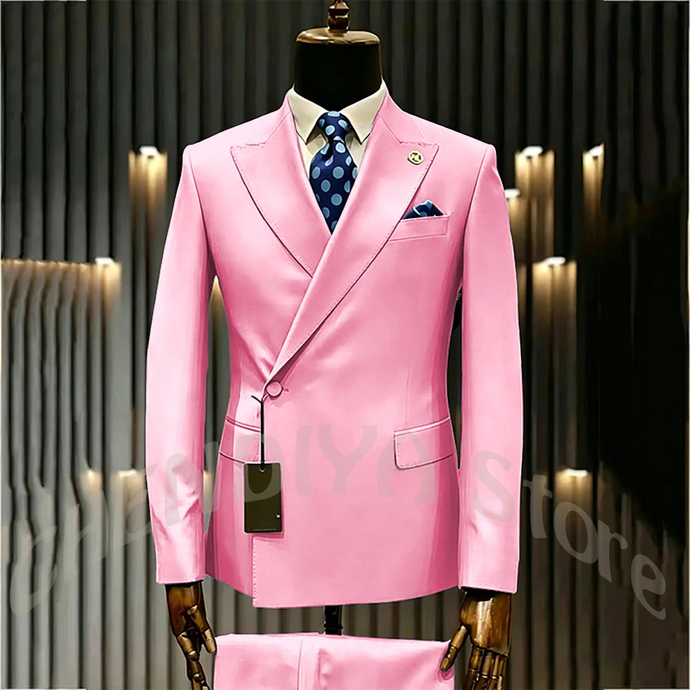 High Quality Formal Men's Suit Incline Single Button Peaked Lapel Slim Fit Business Casual Groom Wedding Set Prom Outfit