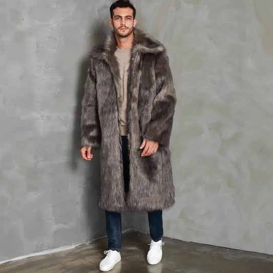 PFHQ Men's Autumn Winter Faux Fur Coat Warm Jacket 2025 Turn-down Collar Long Sleeve Male Tops Korea Fashion 21Z8044