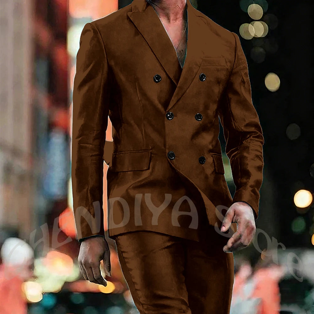 Elegant Satin Men Suit 2 Pieces Peaked Lapel Handsome Tailor-Made Custom Man Fashion Clothes Set Smart Casual Jacket Pants