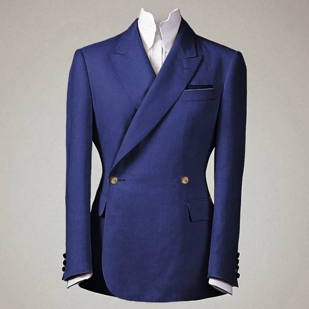 Elegant Men's Linen Cotton Blazer Double Breasted Slim Fit Peak Lapel Breathable Wrinkle Resistant Summer Sport Coat For Wedding