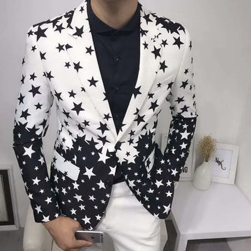 Estampado Star Slim Fit Blazers 2024 NUEVO Men's Club Dress Groom Nuxedo para hombres Traje de fiesta de fiesta de bodas de hombres Marca de la marca Homme