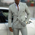 Classic Plaid Slim Fit Men Suits British Style Elegant Double Breasted Business Casual Formal Evening Party Event Male Set