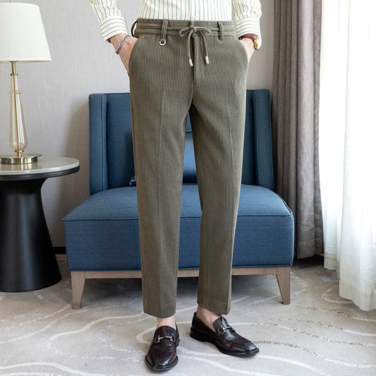 PFHQ Winter Solid Color Woolen Pants Rope Casual Solid Color Pleated 2024 Korea Fashion Male Trousers Loose 21Z7511