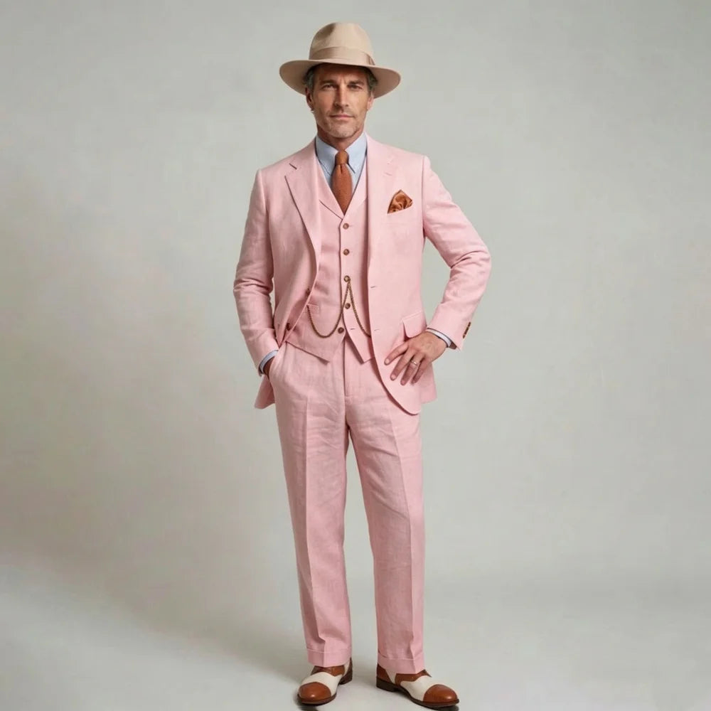 White Linen Wedding Tuxedo 3 Pieces Prom Men Suits Summer Slim Fit Groom Blazer Trousers Vest Set Beach Attire suit for men