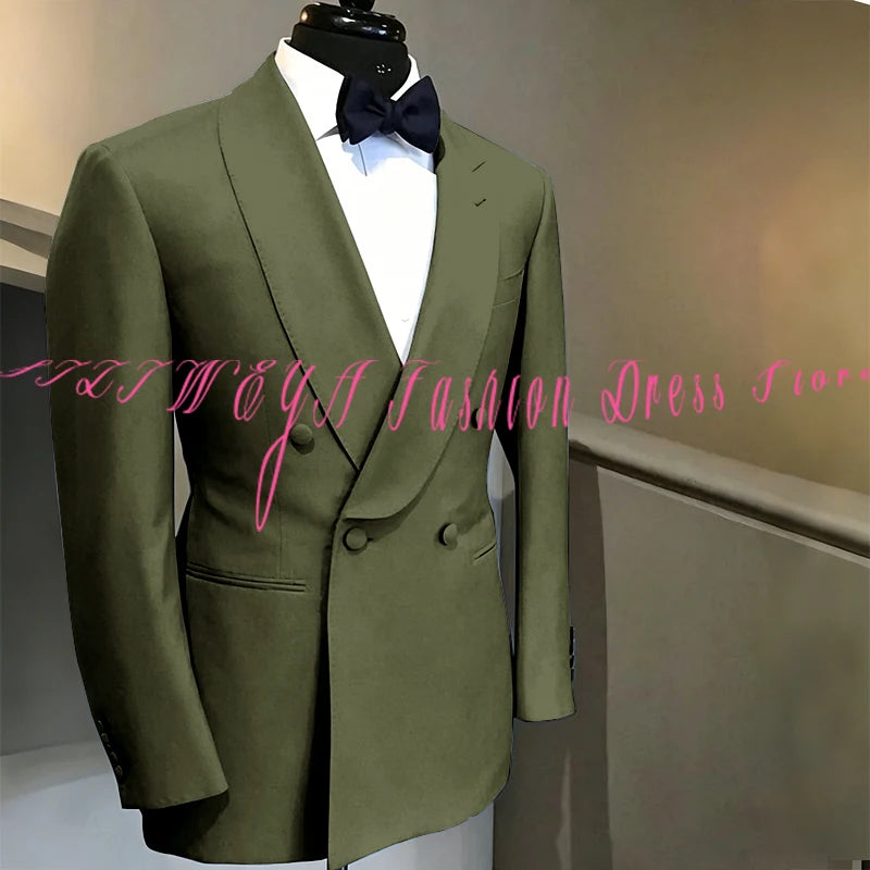 Blue Double Breasted Men's Suit Wedding Groom Tuxedo High Quality Boutique Male Clothing Jacket+Pants