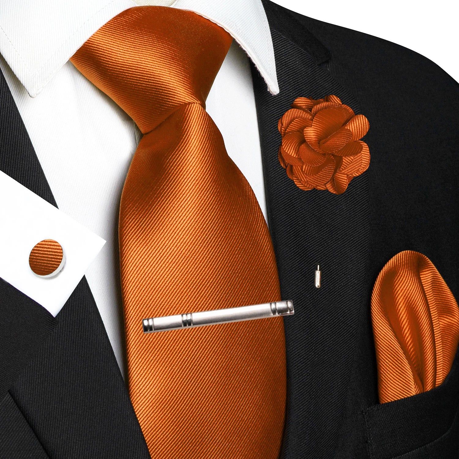 JEMYGINS Blue Solid Wedding Tie For Men Handky Cufflink Brooch Gift Mens Elegant Necktie Fashion Business Party Dropshiping