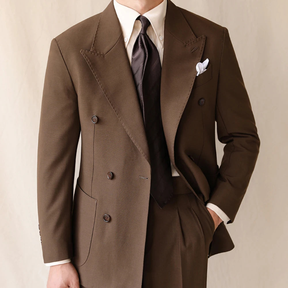 British Style Men Suits Casual Business Double Breasted Suit Jacket Wedding Groom Business Social Banquet Tuxedo Costume