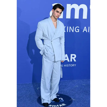 Sky Blue Men's Suit Business Casual Social Party Male Clothing 2 Pieces Chic Outfits Blazer Set Customized