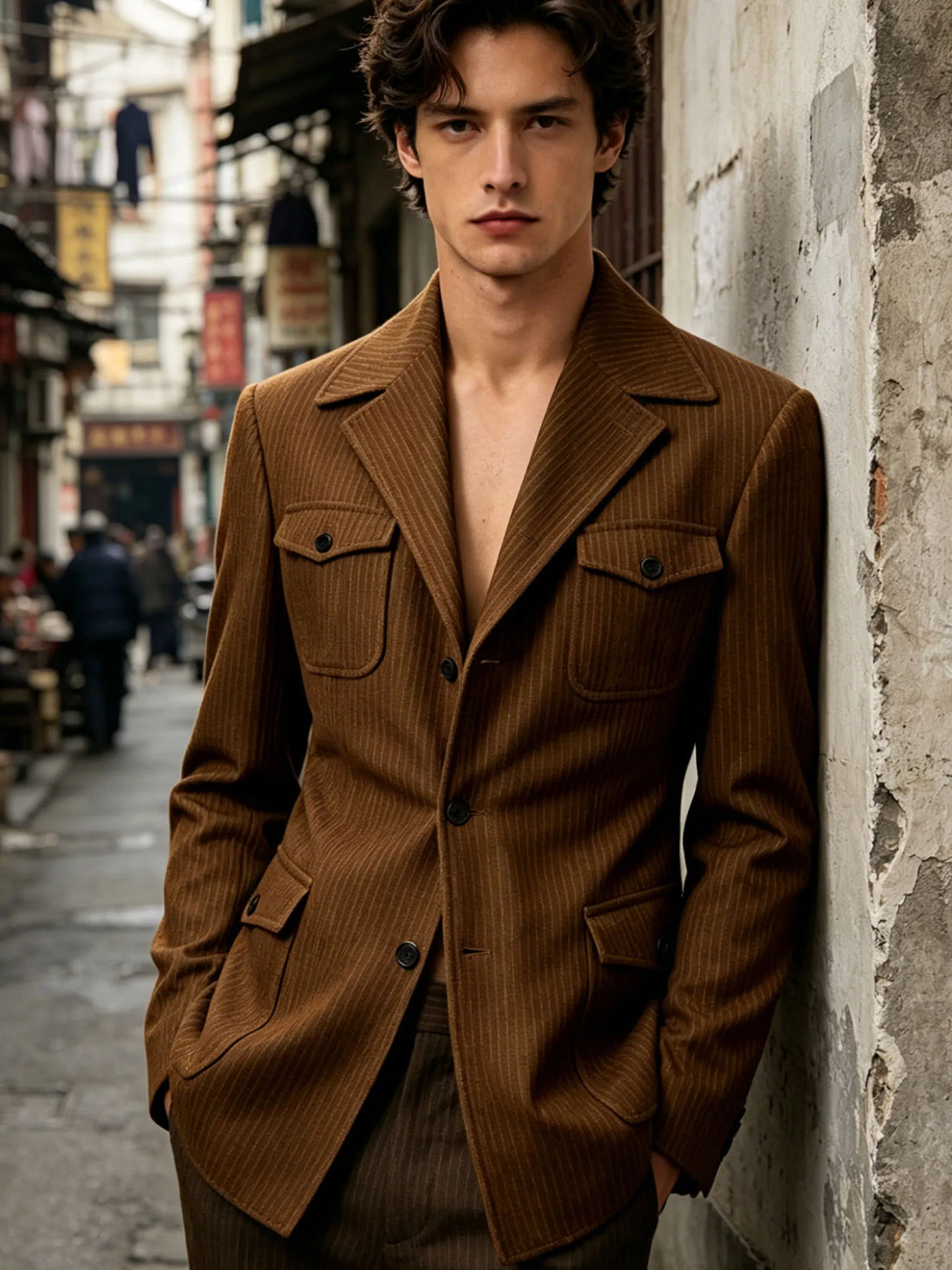 Men's Pinstripe Blazer Slim Fit Notched Lapel Lightweight Breathable Multi Pocket Comfortable Casual Sport Coat For Summer