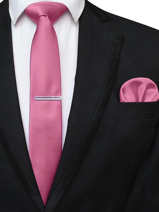 2,4 "Cor de cor sólida Ties masculinos de seda rosa Calha de bolso de bolso de clipe de luxo Cotas de luxo para Acessórios Man Festa de Casamento