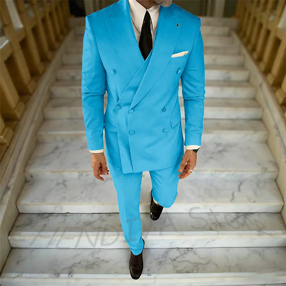 High Quality Peaked Lapel Suit For Men Double Breasted Gentleman Wedding Groom Tuxedo Custom Man Fashion Clothes Set Two Pieces