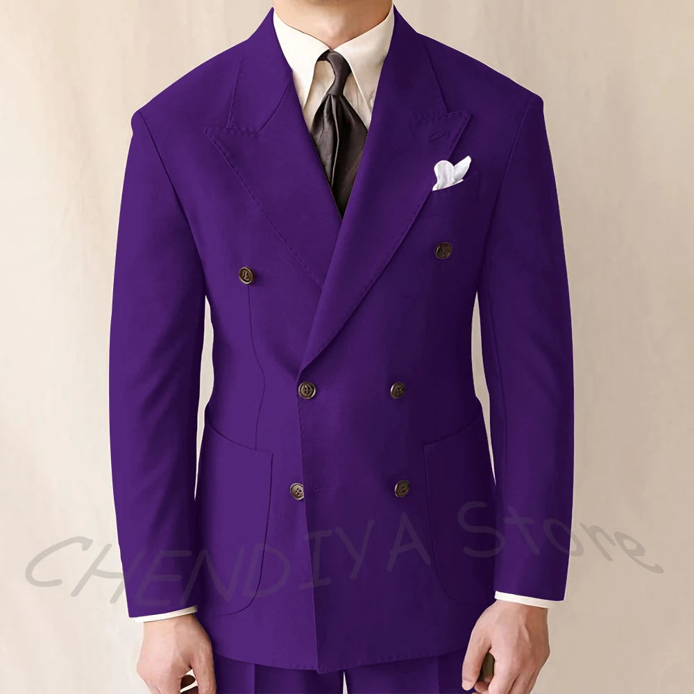 British Style Men Suits Casual Business Double Breasted Suit Jacket Wedding Groom Business Social Banquet Tuxedo Costume