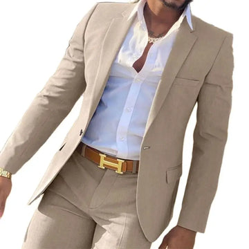 Slim Fit Gentlemen Suits for Men 2 Piece Beige Wedding Groom Tuxedo Male Fashion Smoking Costume Jacket with Pants 2023