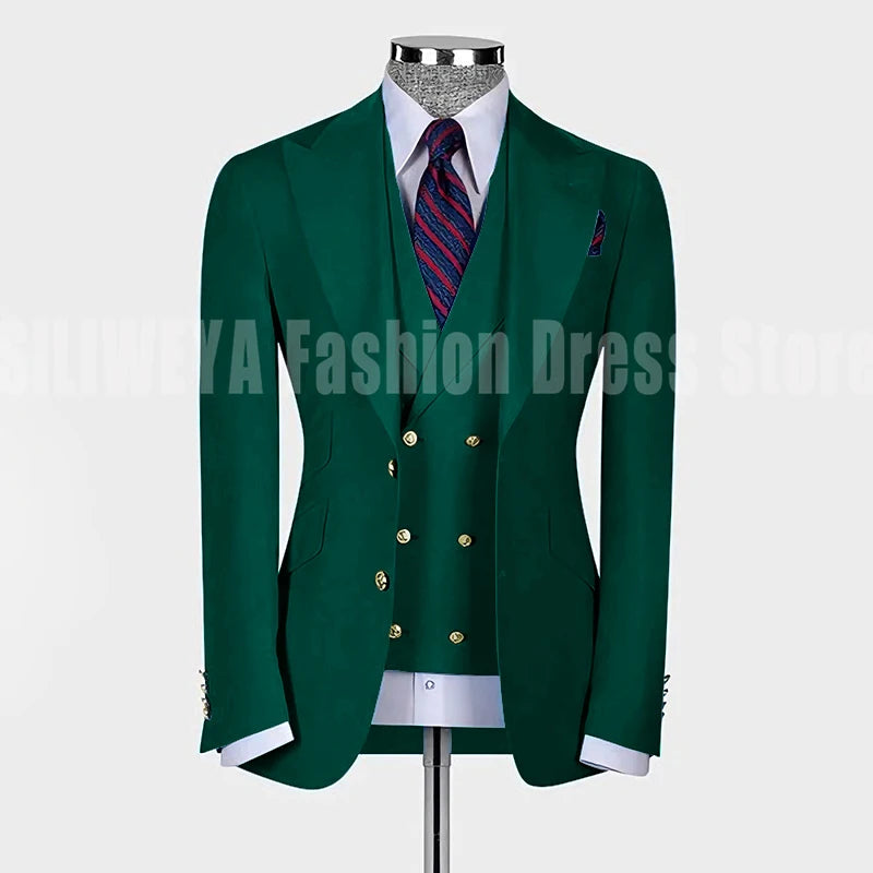 High Quality Men's Suit Slim Fit Solid Color Suit Formal Business Office Single Breasted Coat Pants Vest 3 Pieces Blazer Set