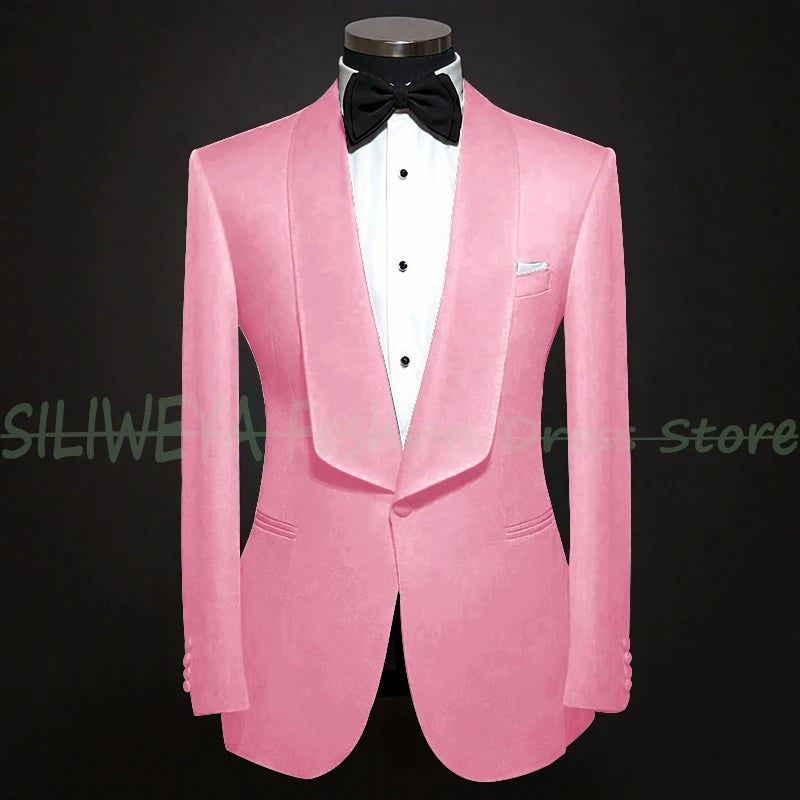 Single Breasted Men's Suit 2 Pieces Jacket Pants High Quality Male Clothing Dinner Party Tuxedo Customized