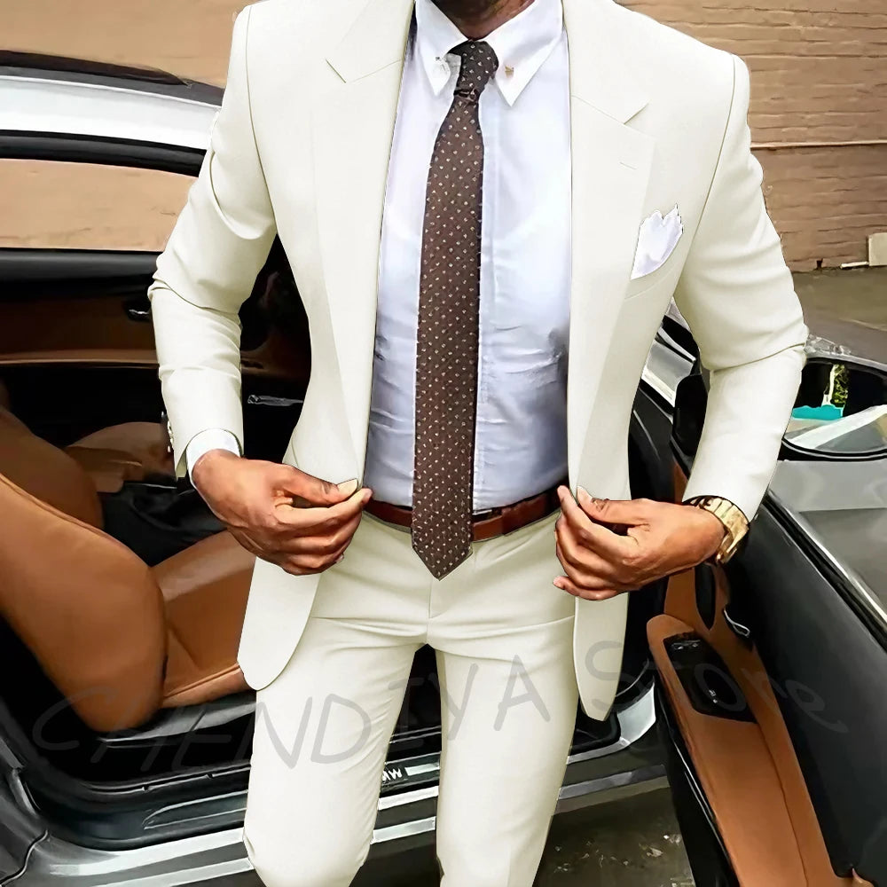 Dark Brown Men's Suits Classic Notched Lapel Slim Fit 2 Pieces Chic Single Breasted Formal Dinner Business Outfits Jacket Pants