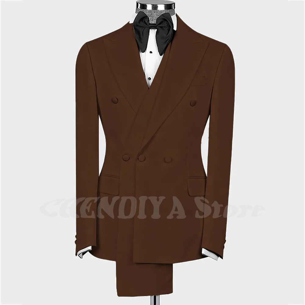 High Quality Man Suit Two Piece Peaked Lapel Slim Fit Jacket with Black Pants Formal Outfit Business Party Groom Wedding Set