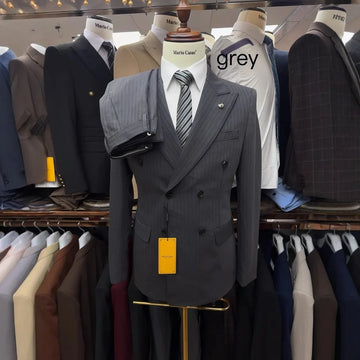 Classic Striped Men's Suit Set for Wedding Dress Formal Double Breasted Breasted Jacket Pants for Business Men Groomsmen