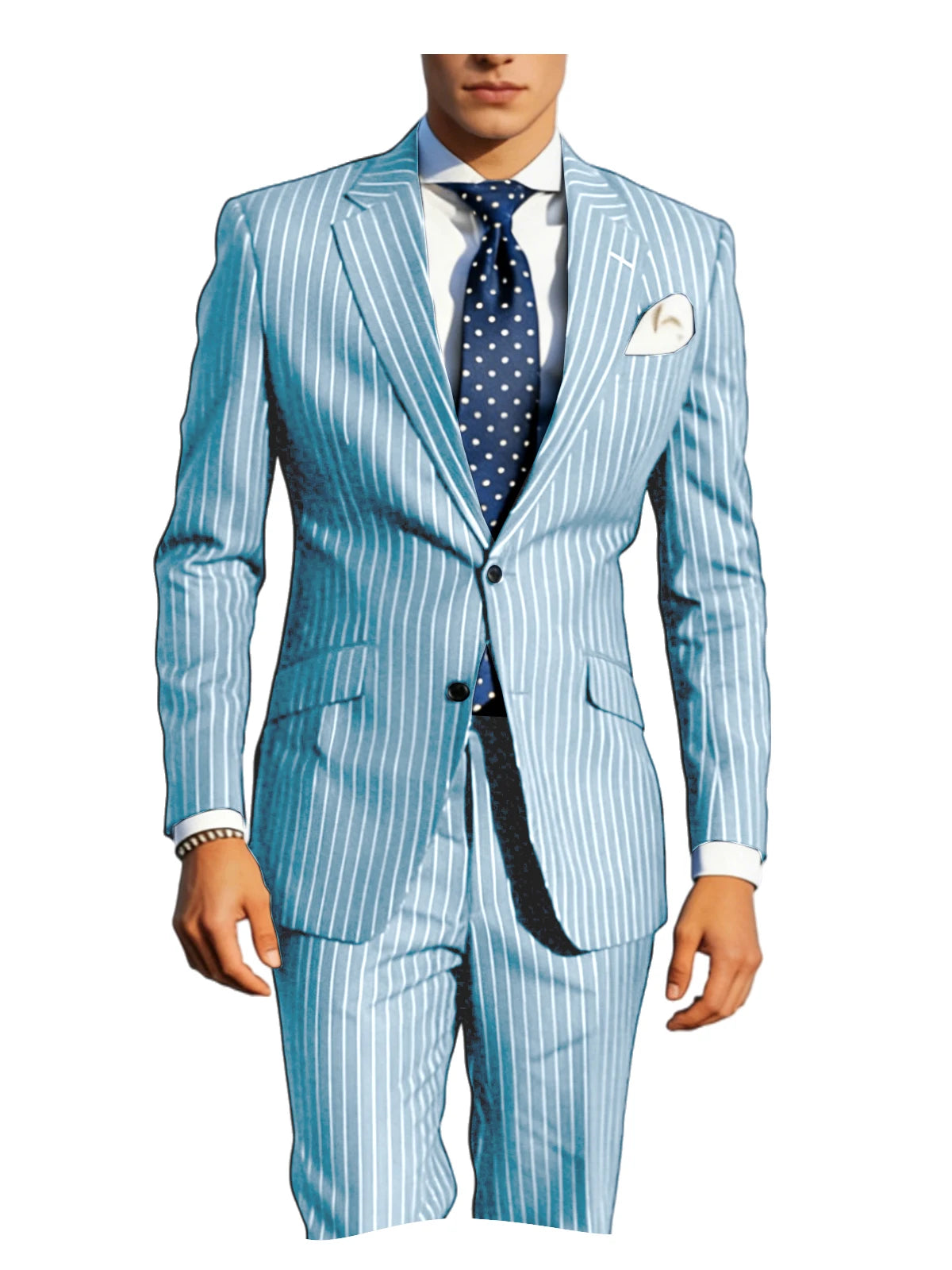 Mens Pinstripe Suit Tuxedo 2-Piece Slim Fit Blazer Pants Set Formal Business Wedding Jacket Trousers For Spring