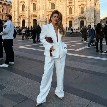 White Pants Suit Woman Luxury 2 Pieces Blazer & Wide-leg Pant Smart Casual Chic Office Female Outfit Trajes De Mujer Elegante