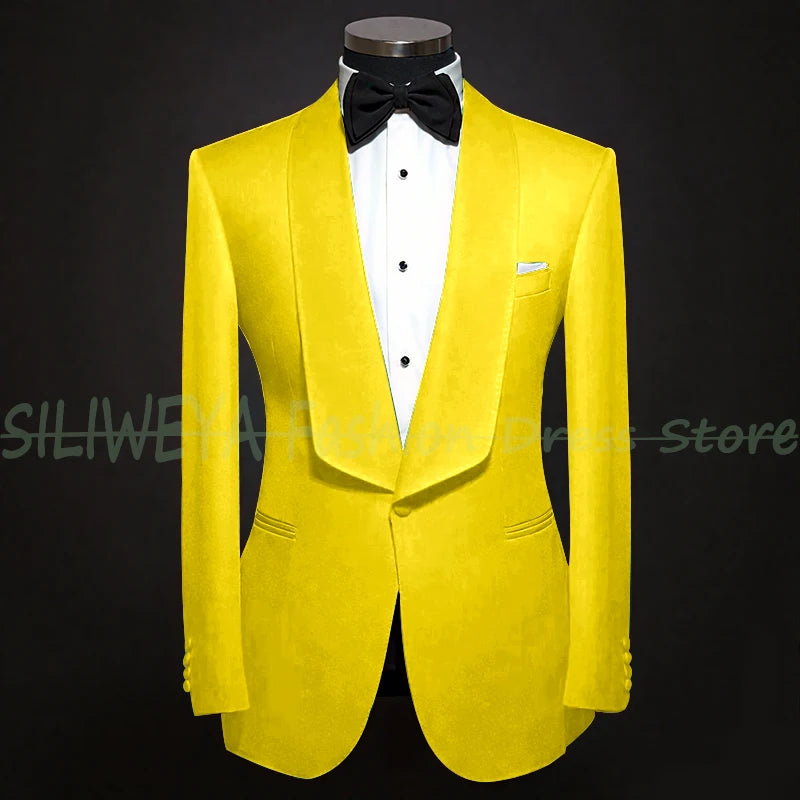 Single Breasted Men's Suit 2 Pieces Jacket Pants High Quality Male Clothing Dinner Party Tuxedo Customized