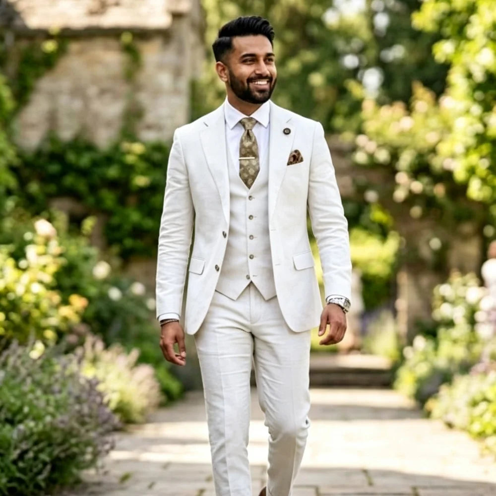 Sage Green Wedding Suits for Men Linen Summer Men Suits 3 Pieces Slim Fit Formal Blazer Vest Pants Set for Groom Prom Party suit