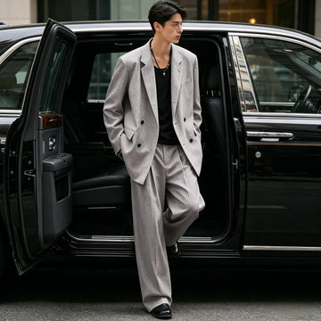 Men's Linen Suit 2-Piece Double Breasted Slim Fit Blazer Straight Leg Pants For Summer Casual Business Wedding Streetwear
