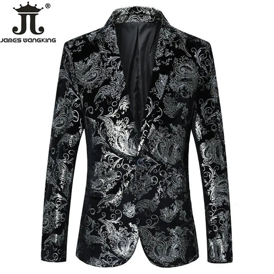 M-6XL 2023 Luxury Brand Gold Stage Blazer Groom Elegant Wedding Men's Blazer Boutique Fashion Imprimé Veste de costume mâle