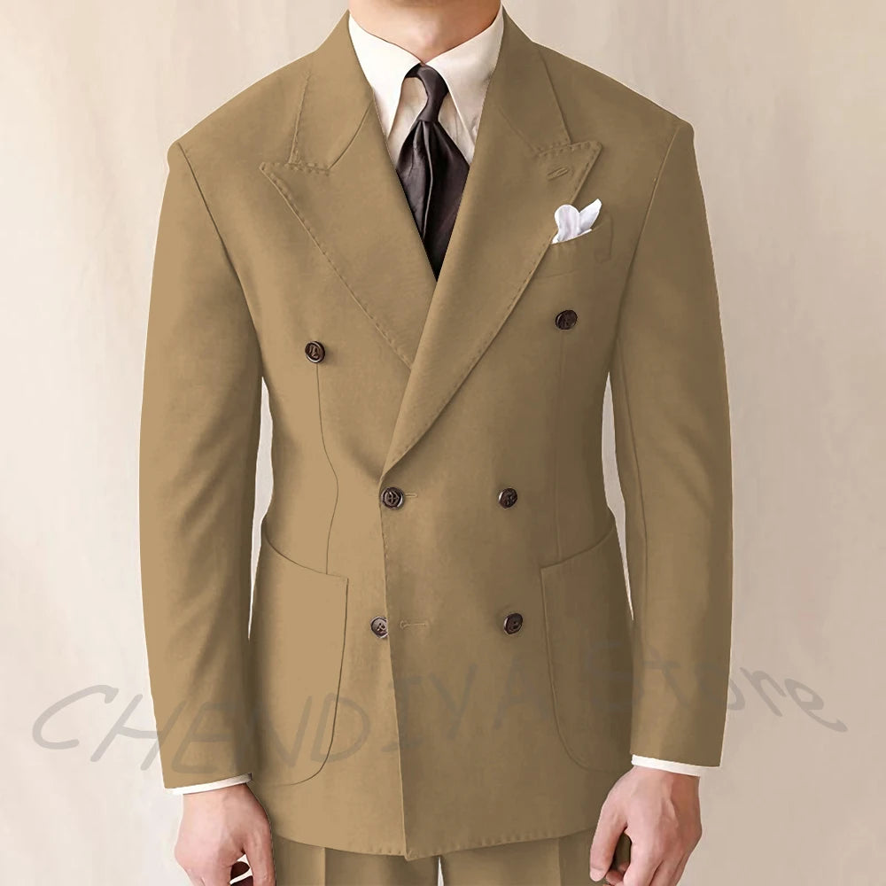 British Style Men Suits Casual Business Double Breasted Suit Jacket Wedding Groom Business Social Banquet Tuxedo Costume