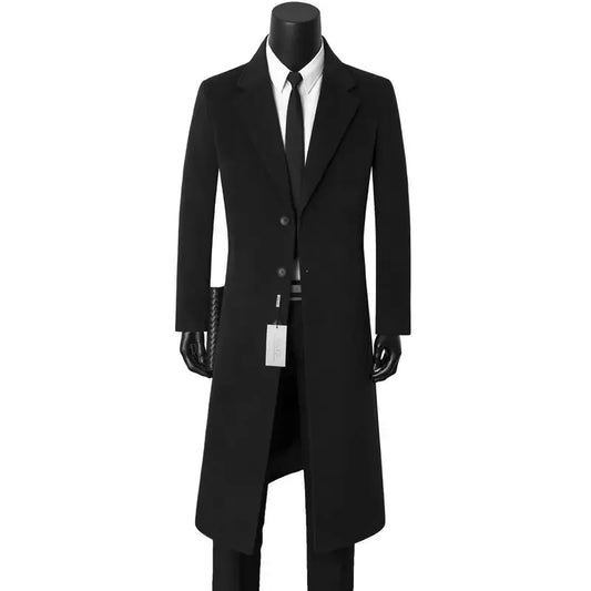 Men's Autumn/winter Woolen Overcoat Medium-length Business Casual Warm Jacket Suit Collar Ideal For Fathers Men