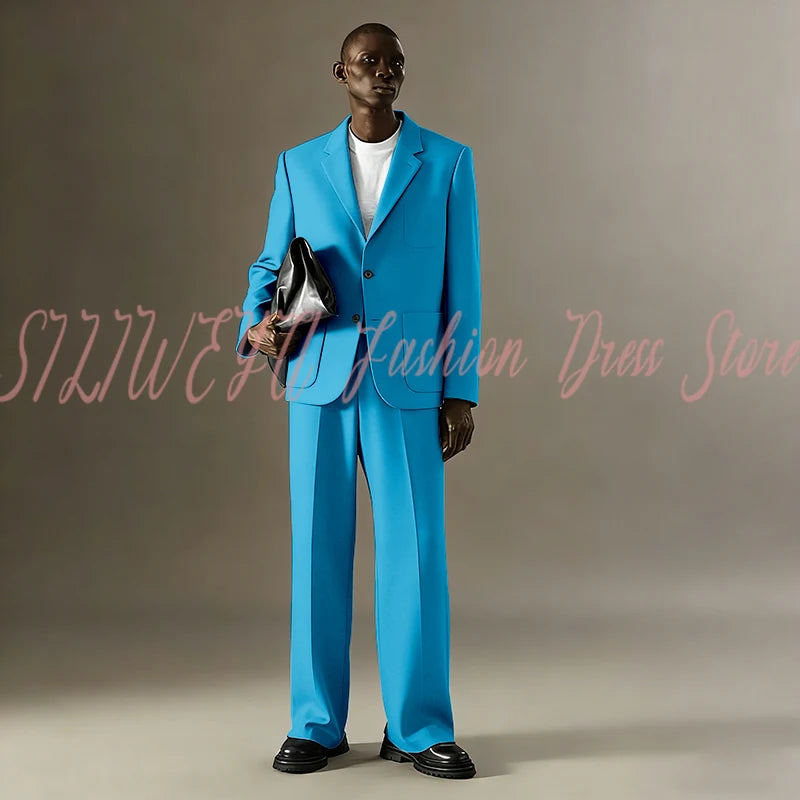 Loose Casual Men Suit Sets 2 Pieces Jacket Pants Business Blazer Set Social Party Fashion Trousers Roupas Masculino
