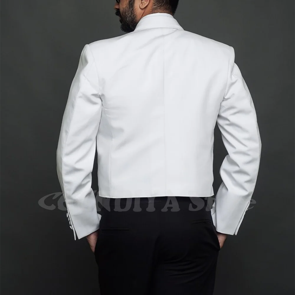 White And Black Contrast Suit For Men Elegant Fashion Peaked Lapel Regular Fitted Outfits Two Pieces Formal Party Male Set