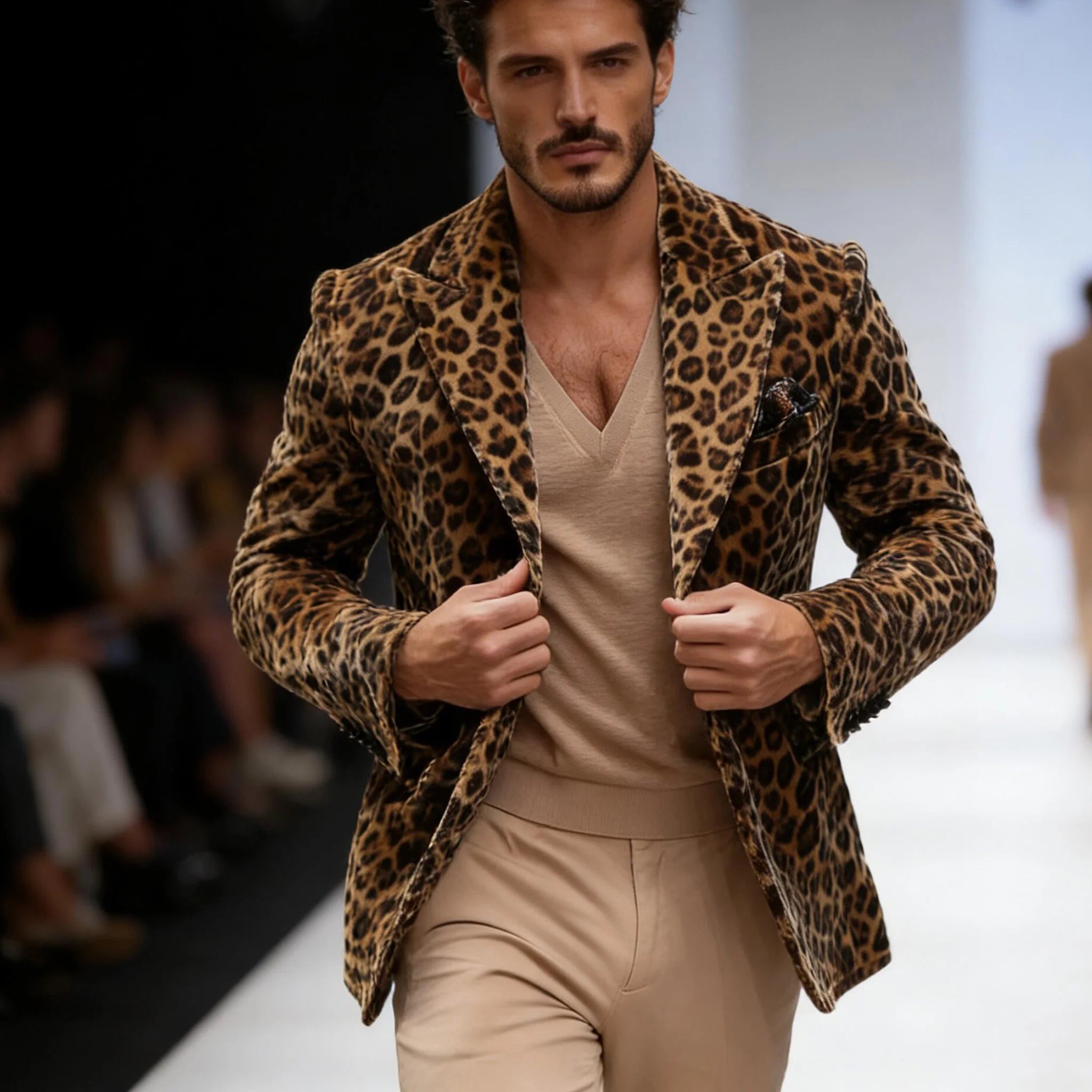 Men's Suits Leopard Blazer Luxury Casual Peak Lapel Single Breasted Slim Fit 1 Piece Jacket Party Handsome Customized Sport Coat