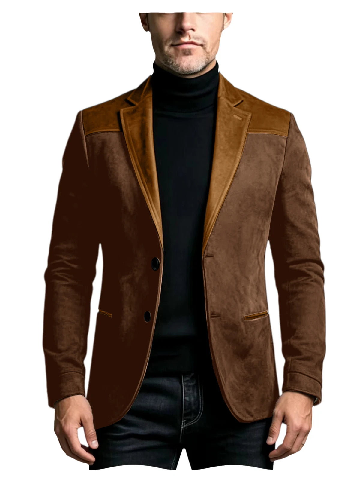 Men Suede Patchwork Lapel Blazer Slim Fit Color Block Suit Jacket Business Streetwear Outerwear For Party Daily Evening Outfits