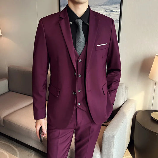 High Quality Business Casual Wedding (suit + Vest + Trousers) 2024 New Fashion Banquet Handsome Men's 3-piece Set  S-6XL