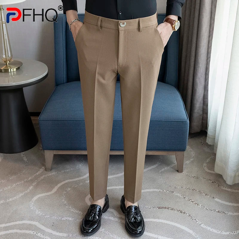 PFHQ Autumn Winter Solid Color Casual Men Trousers Slim Fit 2024 Male Suit Pants Korea Fashion Handsome Loose 21Z7512