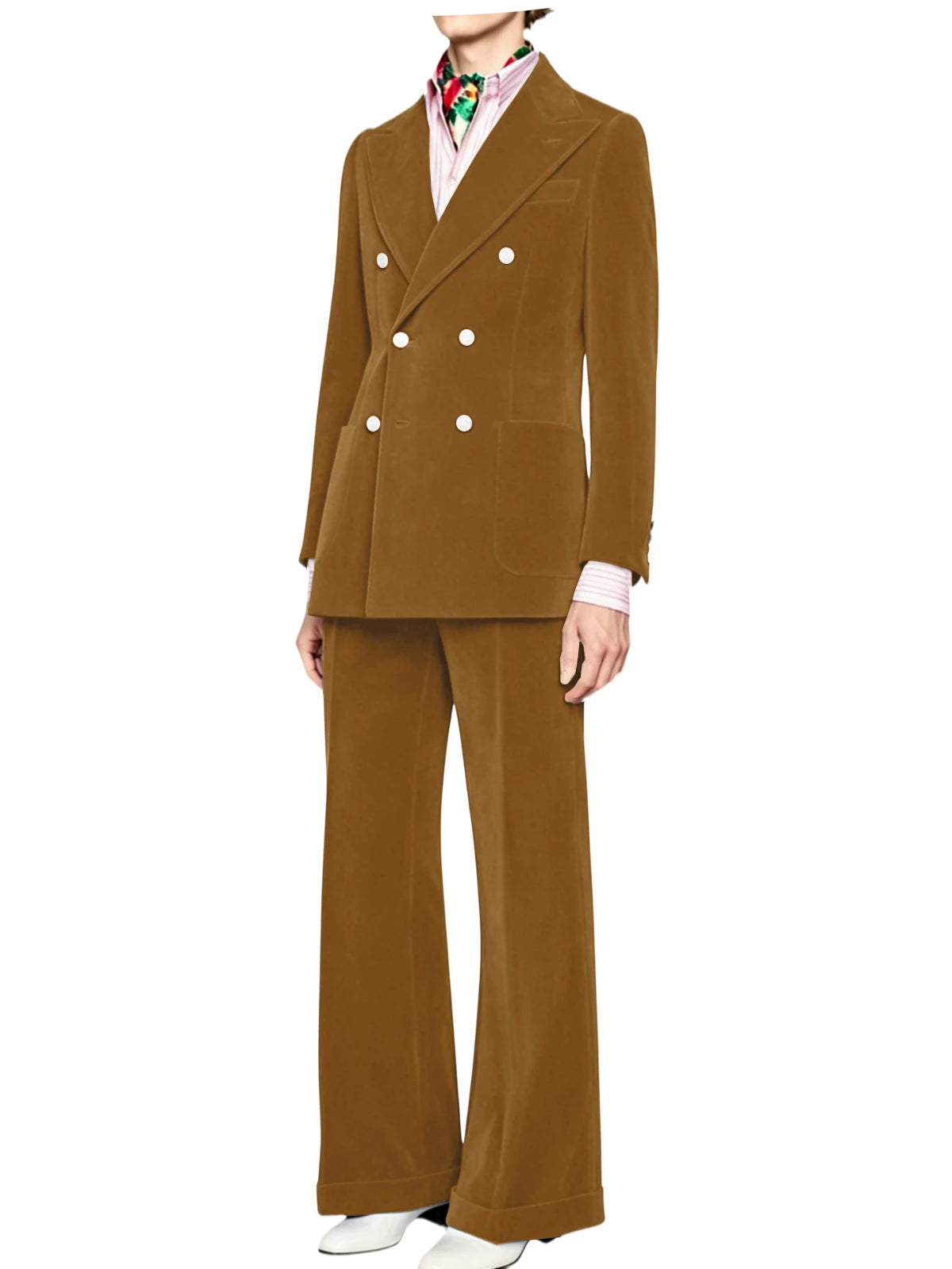 Men's Velvet Double Breasted 2 Piece Suit Set Slim Fit Peak Lapel Formal Straight Leg Pants Suit For Party Wedding Daily Wear
