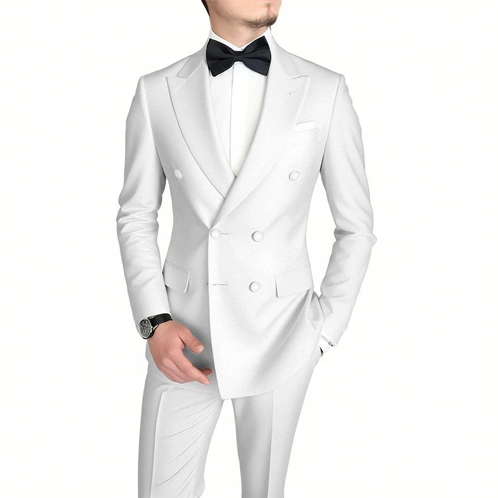Classic Black Men's Suit Fashion Peak Lapel Double Breasted Outfits Wedding Groom Prom Business Formal Suit (Jacket+Pants)