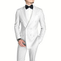 Classic Black Men's Suit Fashion Peak Lapel Double Breasted Outfits Wedding Groom Prom Business Formal Suit (Jacket+Pants)
