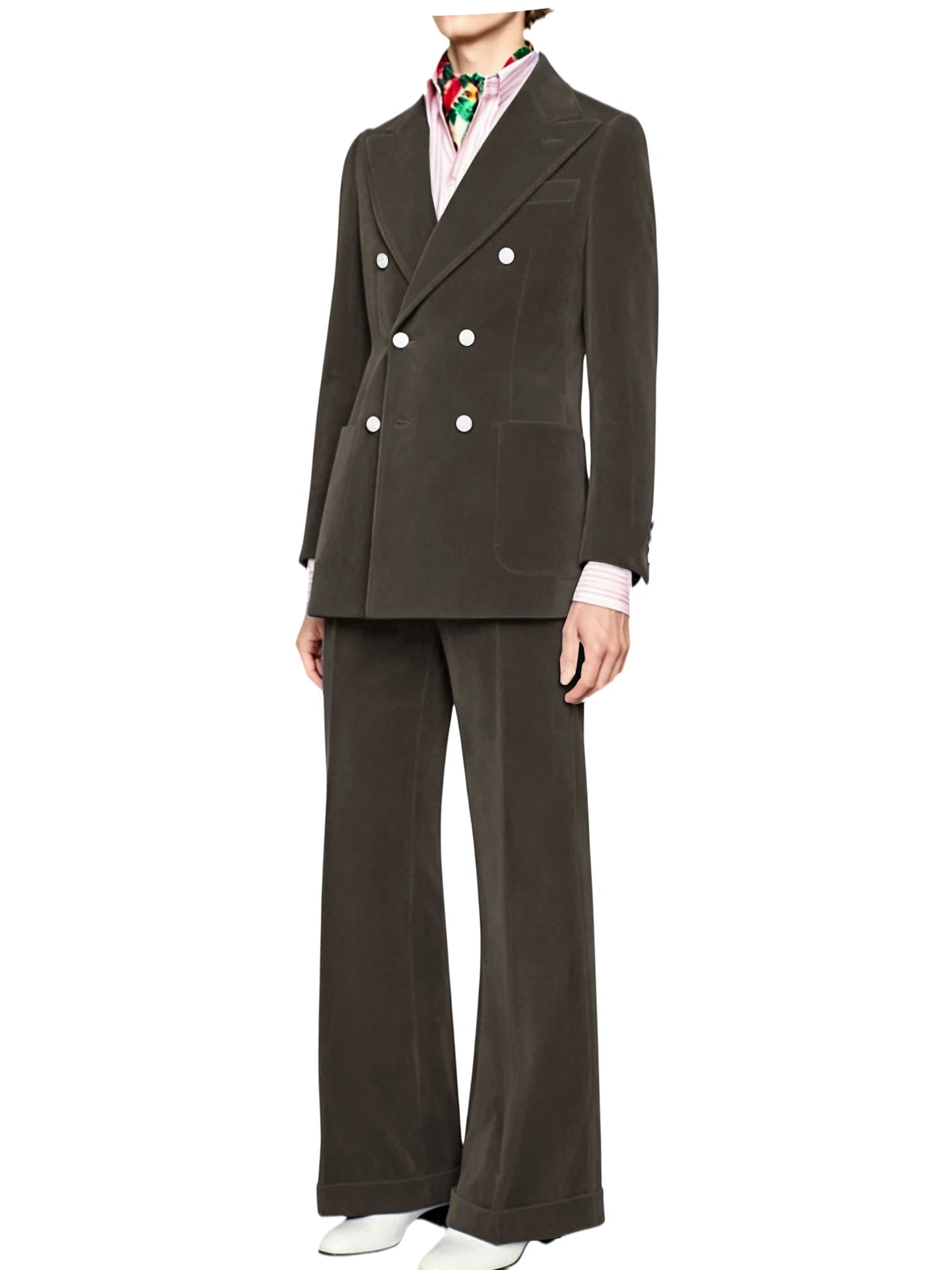Men's Velvet Double Breasted 2 Piece Suit Set Slim Fit Peak Lapel Formal Straight Leg Pants Suit For Party Wedding Daily Wear