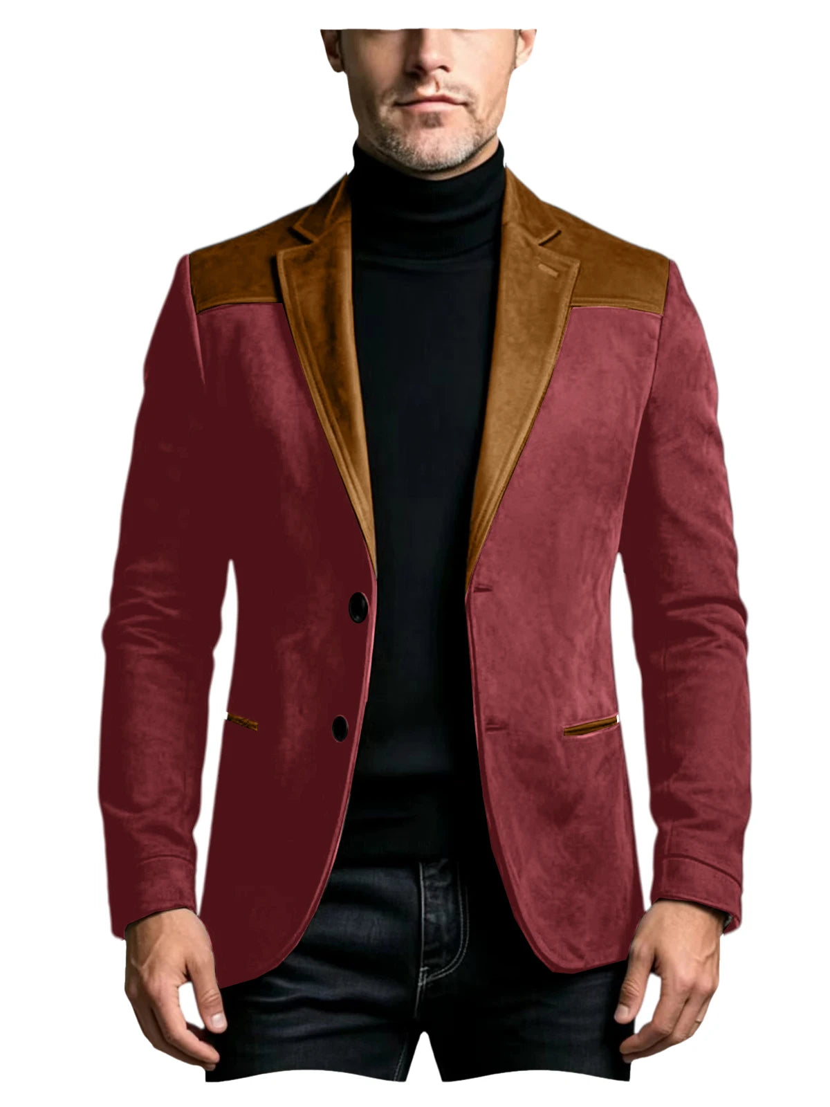 Men Suede Patchwork Lapel Blazer Slim Fit Color Block Suit Jacket Business Streetwear Outerwear For Party Daily Evening Outfits