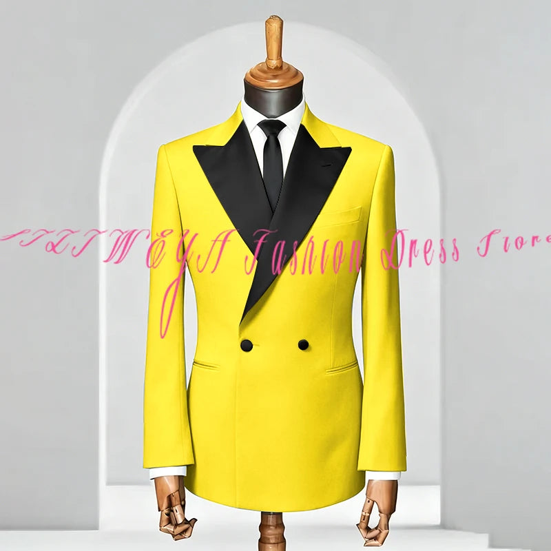 Double Breasted Men Slim Fit Suit 2 Pieces Jacket Pants Formal Occasion Tuxedo Business Casual Chic Outfits